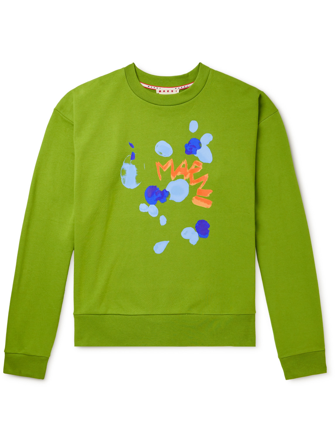 Shop Marni Logo-print Cotton-jersey Sweatshirt In Green