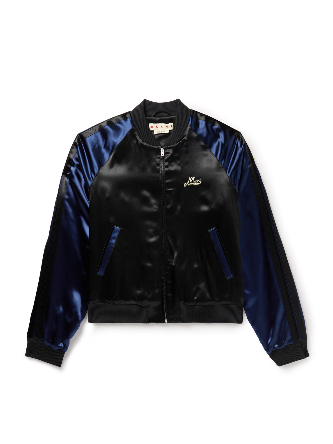 Shop Marni Logo-embellished Two-tone Satin Bomber Jacket In Black