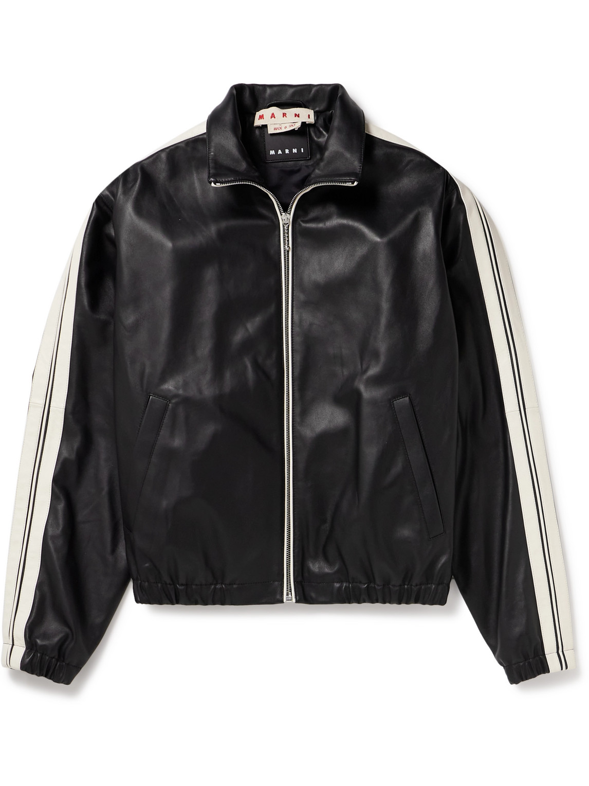 Marni Striped Nappa Leather Track Jacket In Black