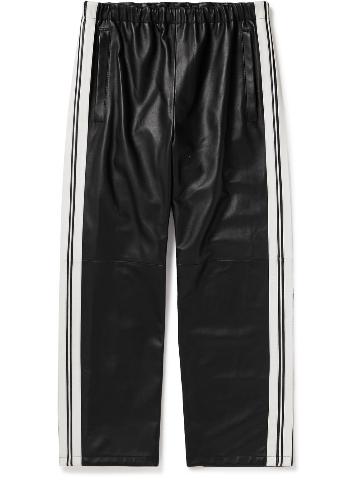 Marni Straight-leg Striped Nappa Leather Trousers In Black