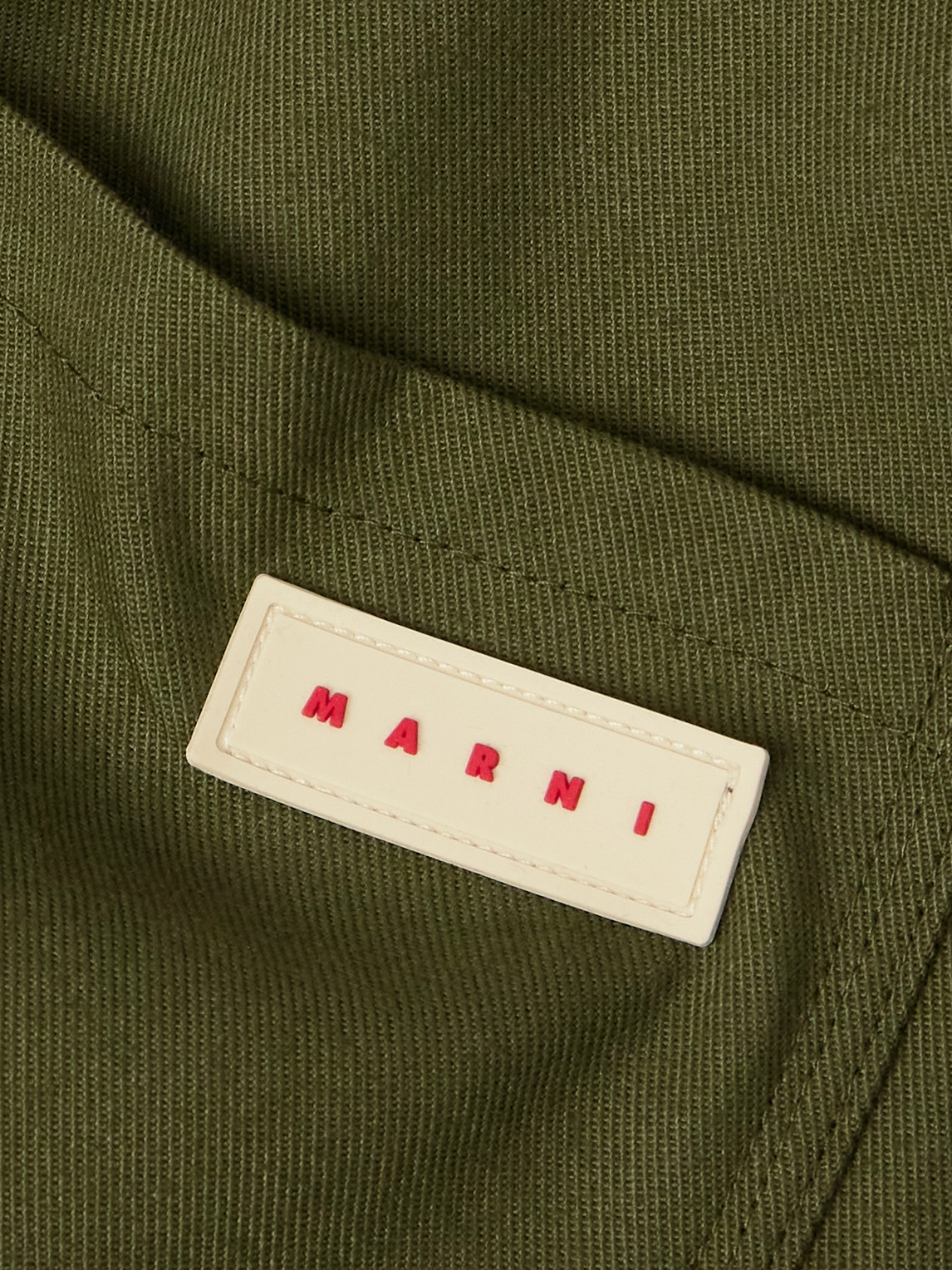 Shop Marni Logo-appliquéd Cotton-blend Gabardine Overshirt In Green