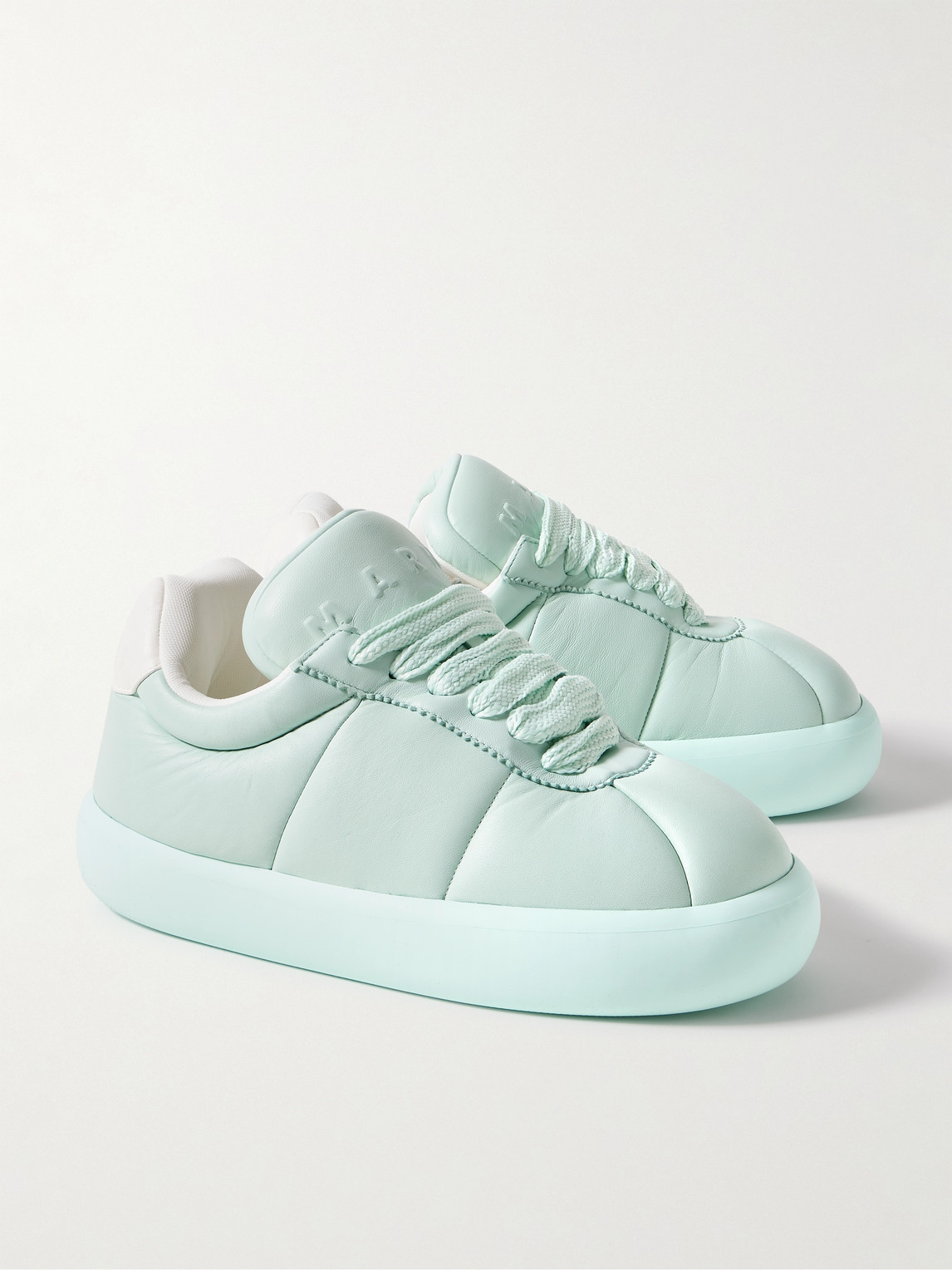 Shop Marni Bigfoot 2.0 Logo-embossed Padded Quilted Leather Sneakers In Green