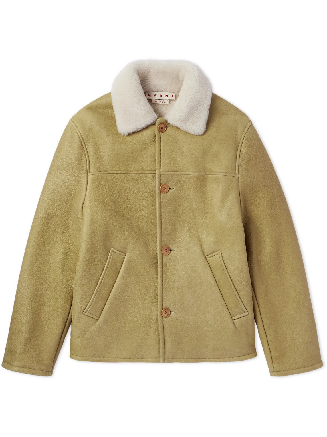 Marni Cloudy Shearling-lined Leather Jacket In Neutrals
