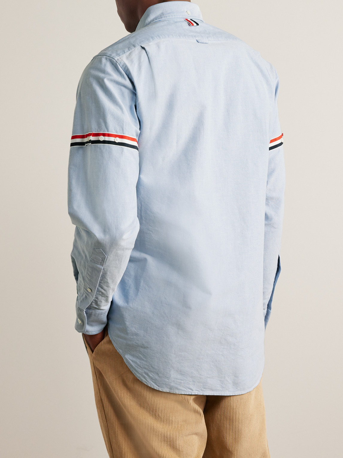 Shop Thom Browne Button-down Collar Grosgrain-trimmed Cotton Oxford Shirt In Blue