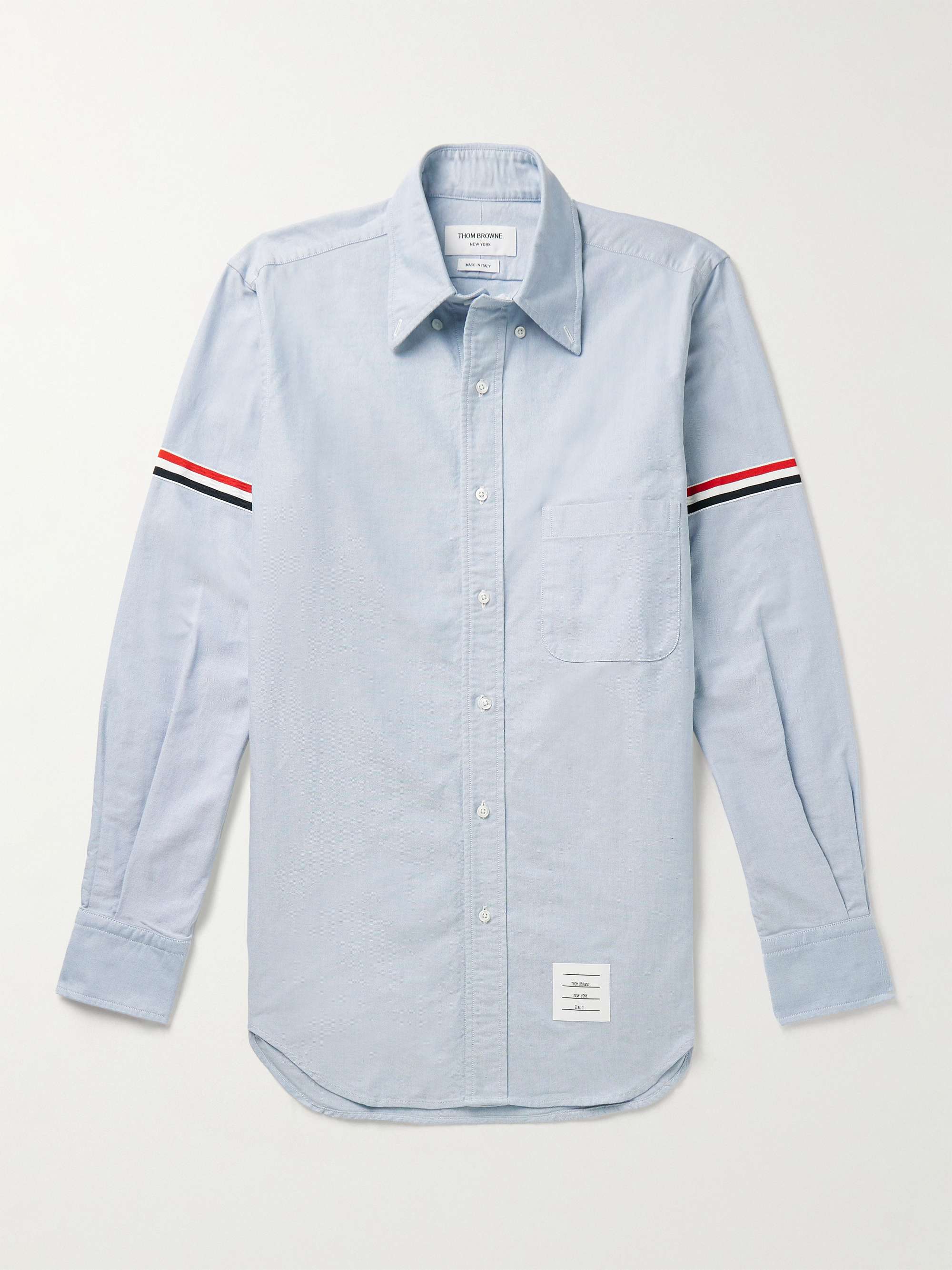 THOM BROWNE Button-Down Collar Grosgrain-Trimmed Cotton Oxford Shirt ...