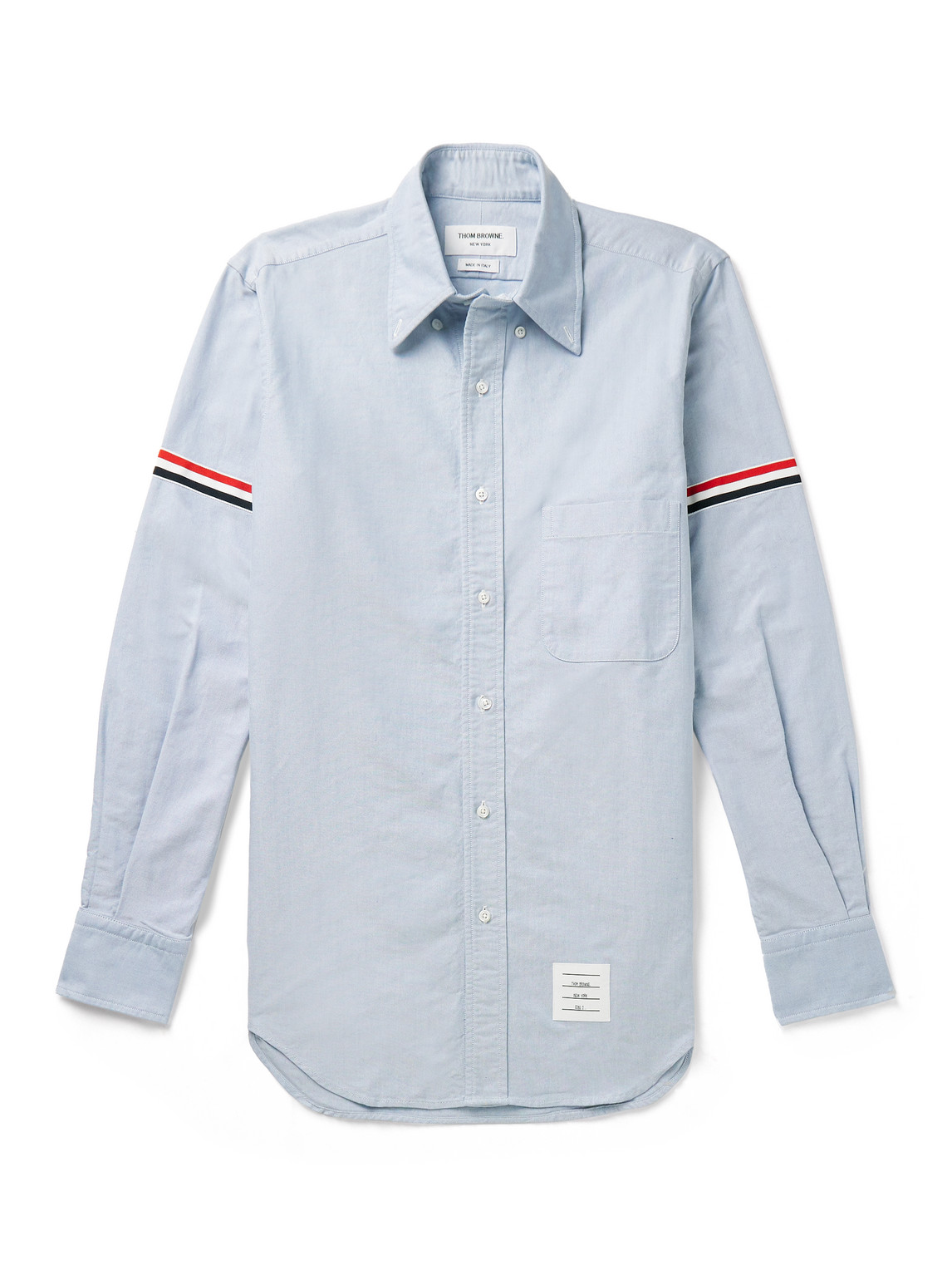 Shop Thom Browne Button-down Collar Grosgrain-trimmed Cotton Oxford Shirt In Blue