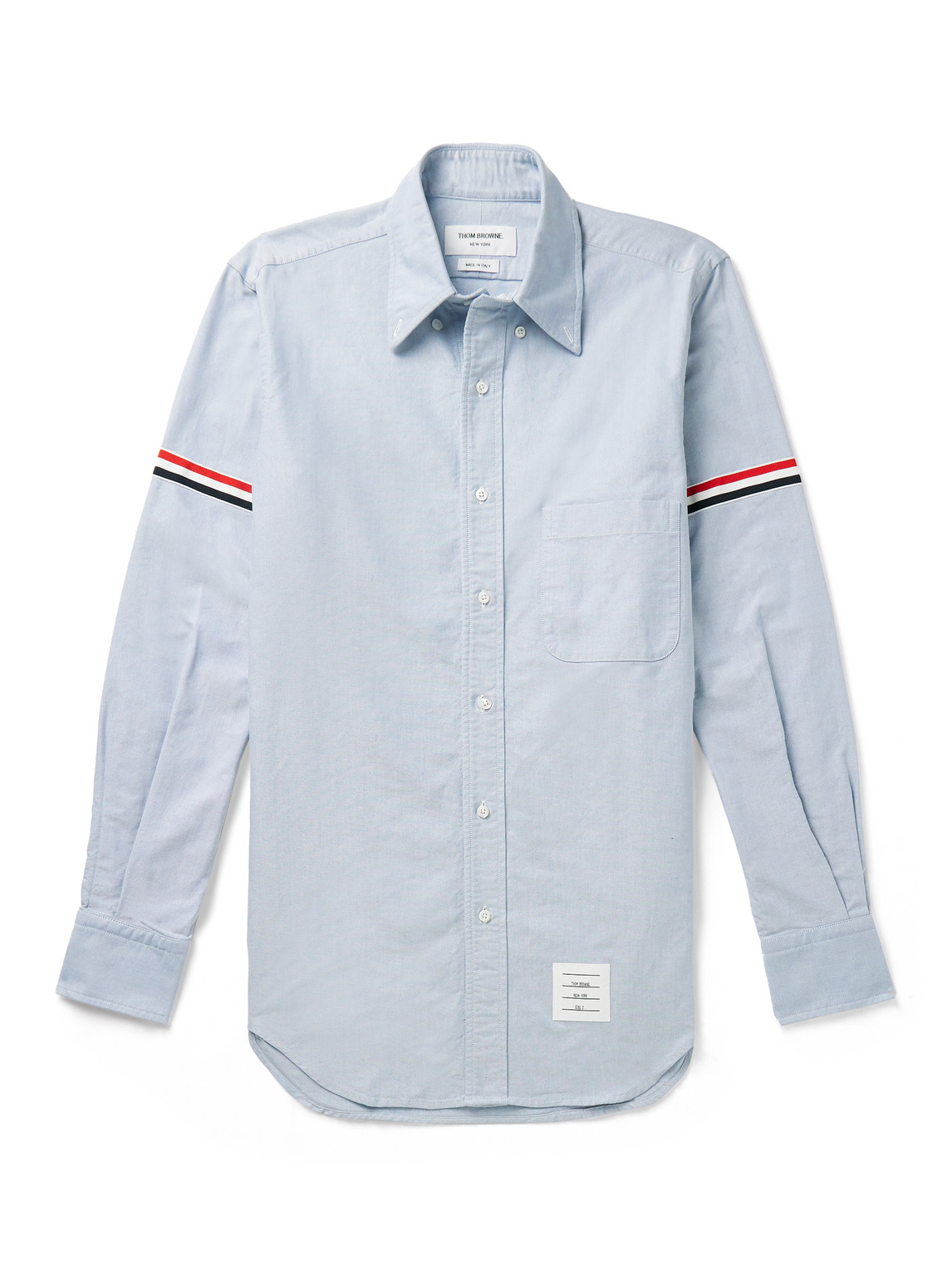 Thom Browne Oxford Striped Grosgrain Armband Classic Shirt In Blue
