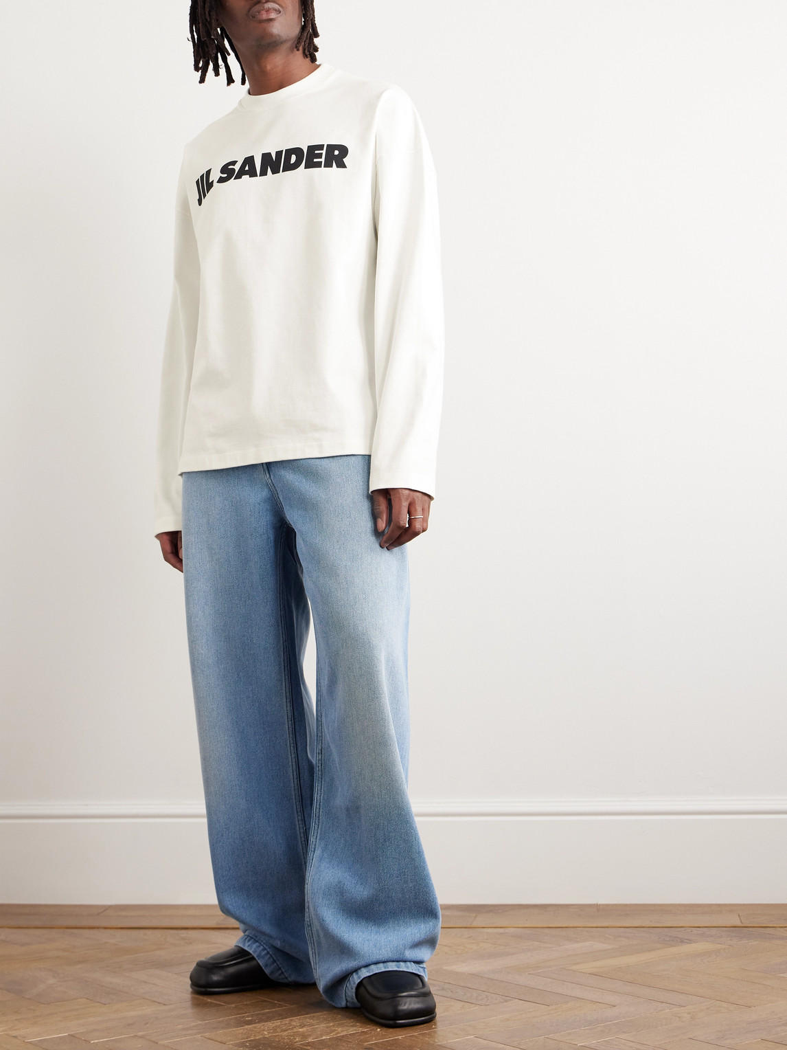 Jil Sander Men White Crewneck Sweatshirt With Contrasting Logo Print At The Front In Cotton Man In White