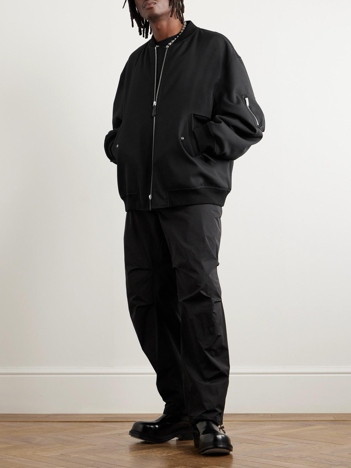 Shop Jil Sander Padded Twill Bomber Jacket In Black