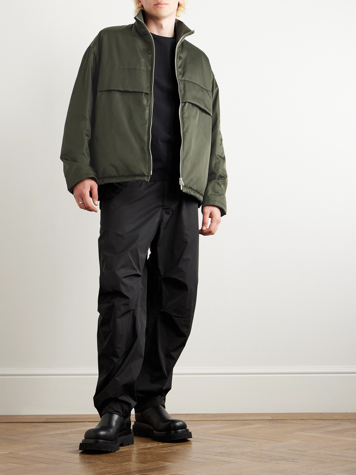 Shop Jil Sander Padded Tech-twill Bomber Jacket In Green