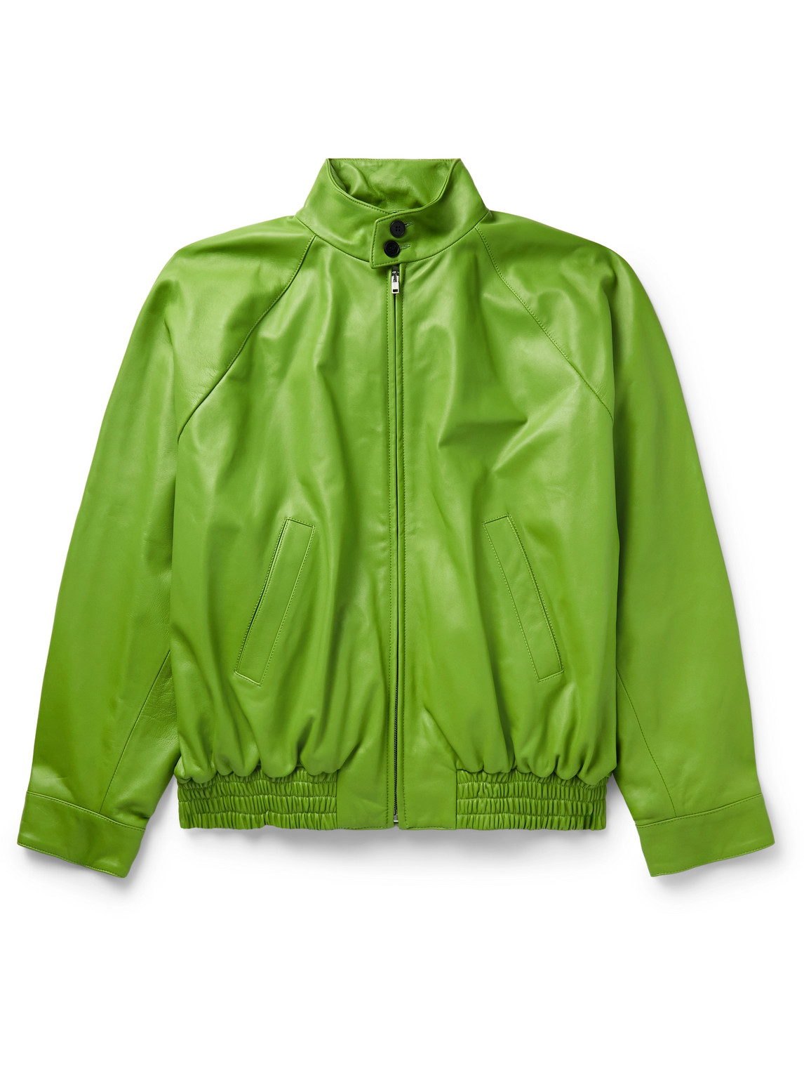 Marni Oversized Leather Bomber Jacket In Green
