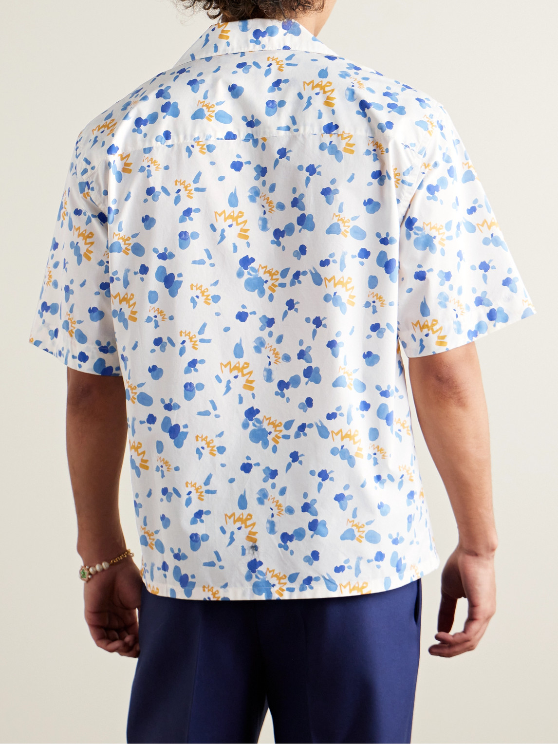 Shop Marni Convertible-collar Printed Cotton-poplin Shirt In White