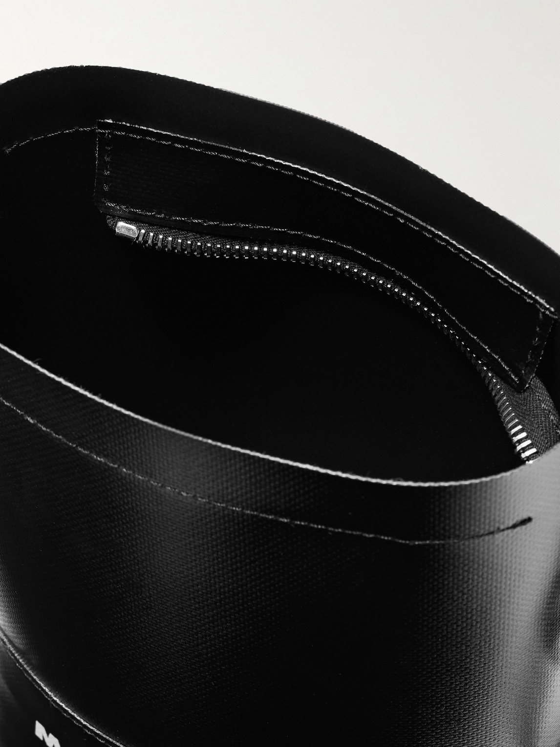 Shop Marni Logo-print Textured-leather Bucket Bag In Black