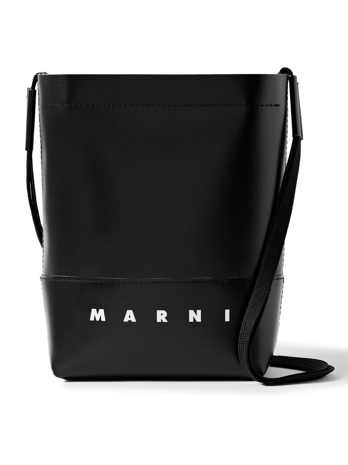 Marni Logo-print Textured-leather Bucket Bag In Black