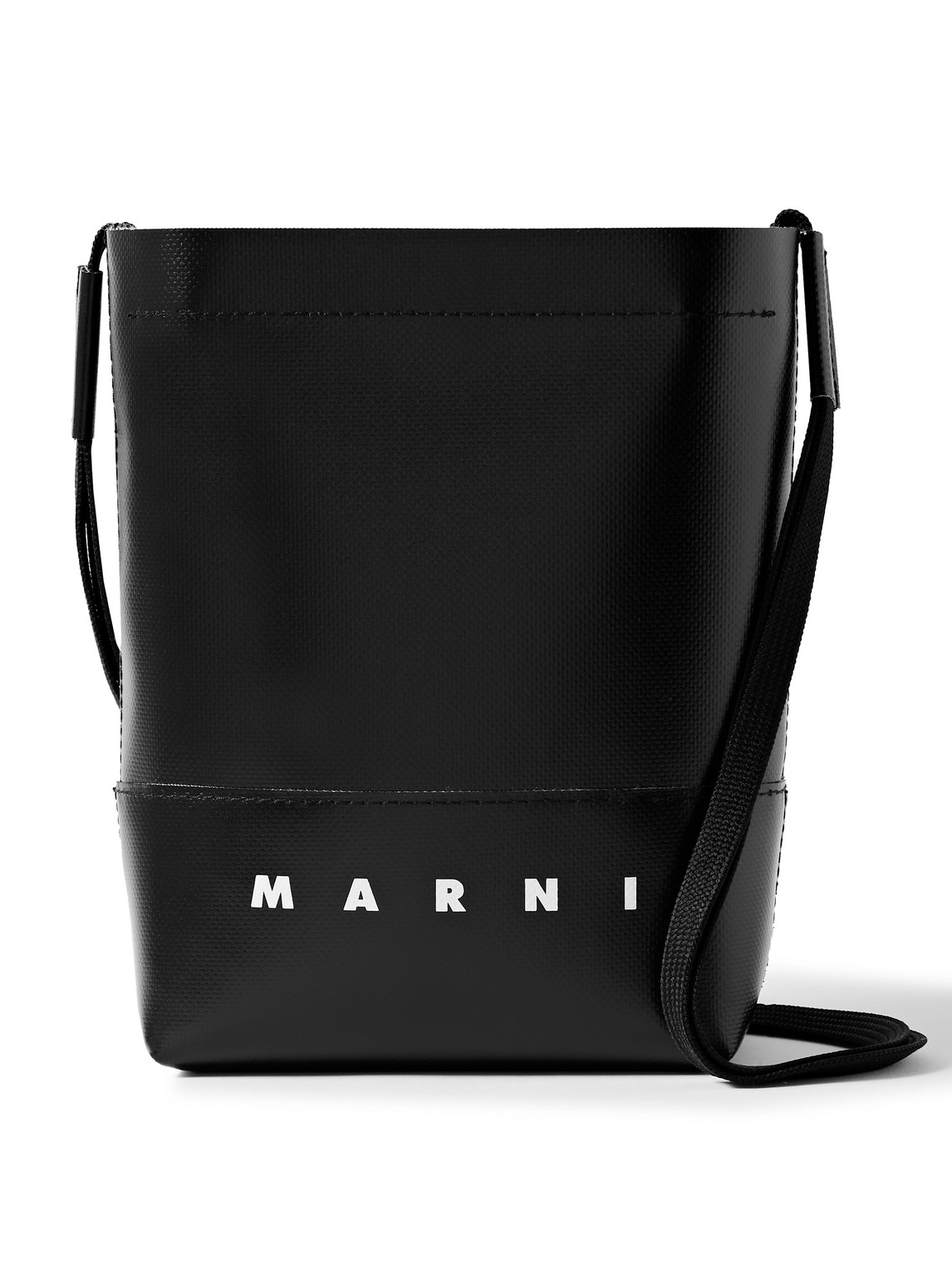 Marni Logo-print Textured-leather Bucket Bag In Black