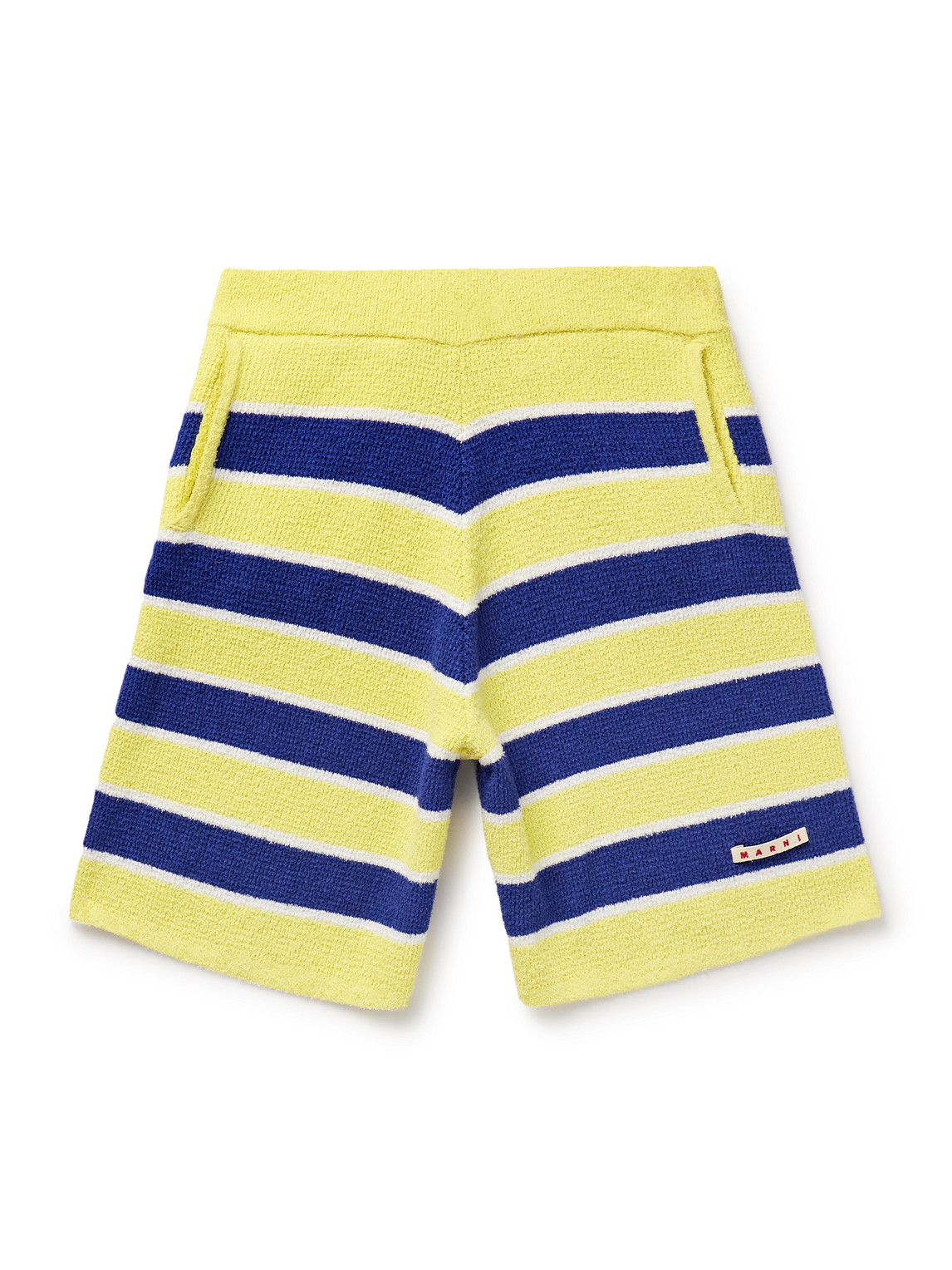 Marni Straight-leg Logo-appliqued Striped Cotton-blend Terry Shorts In Yellow