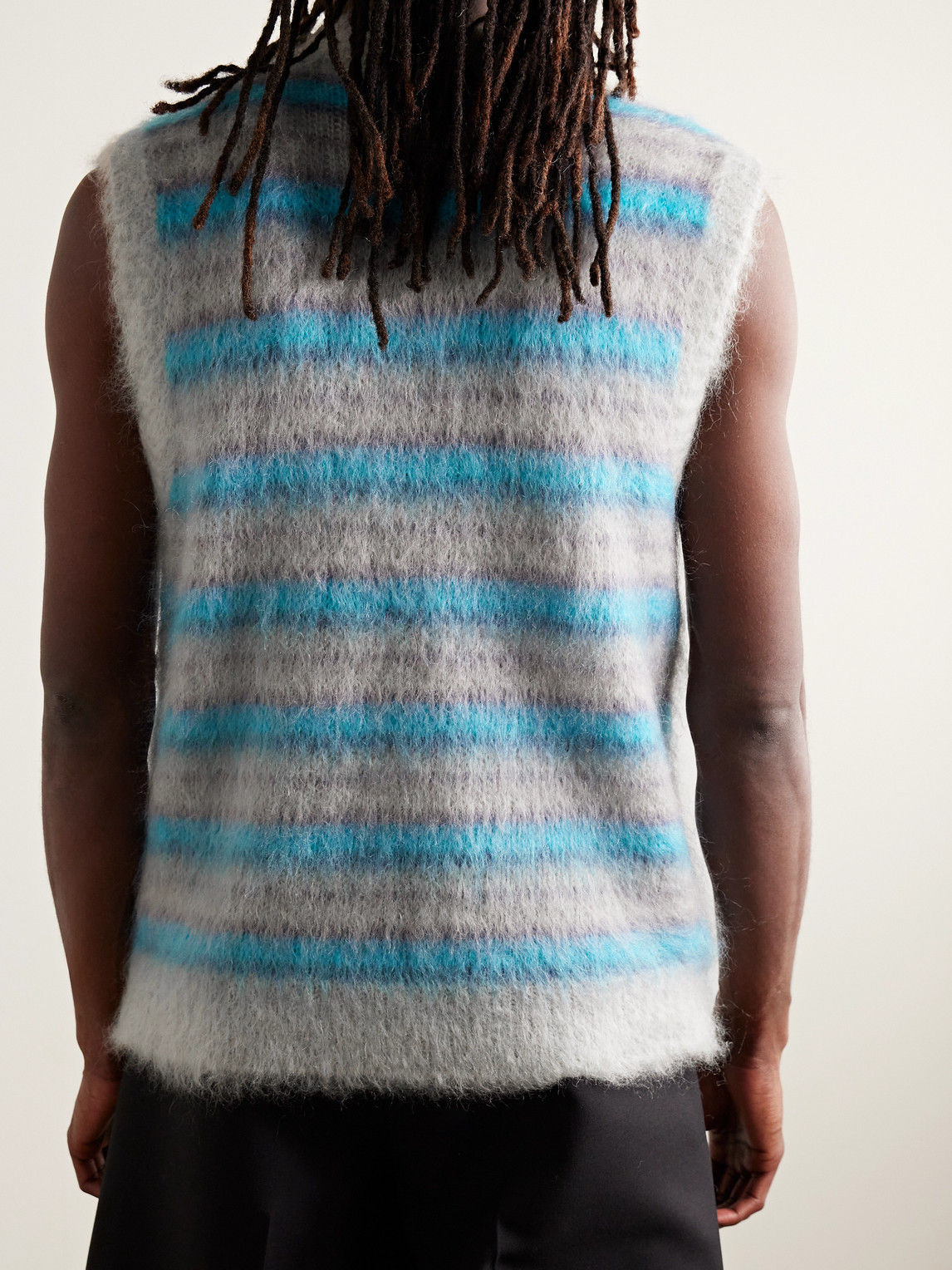 Shop Marni Brushed Striped Mohair-blend Sweater Vest In Blue