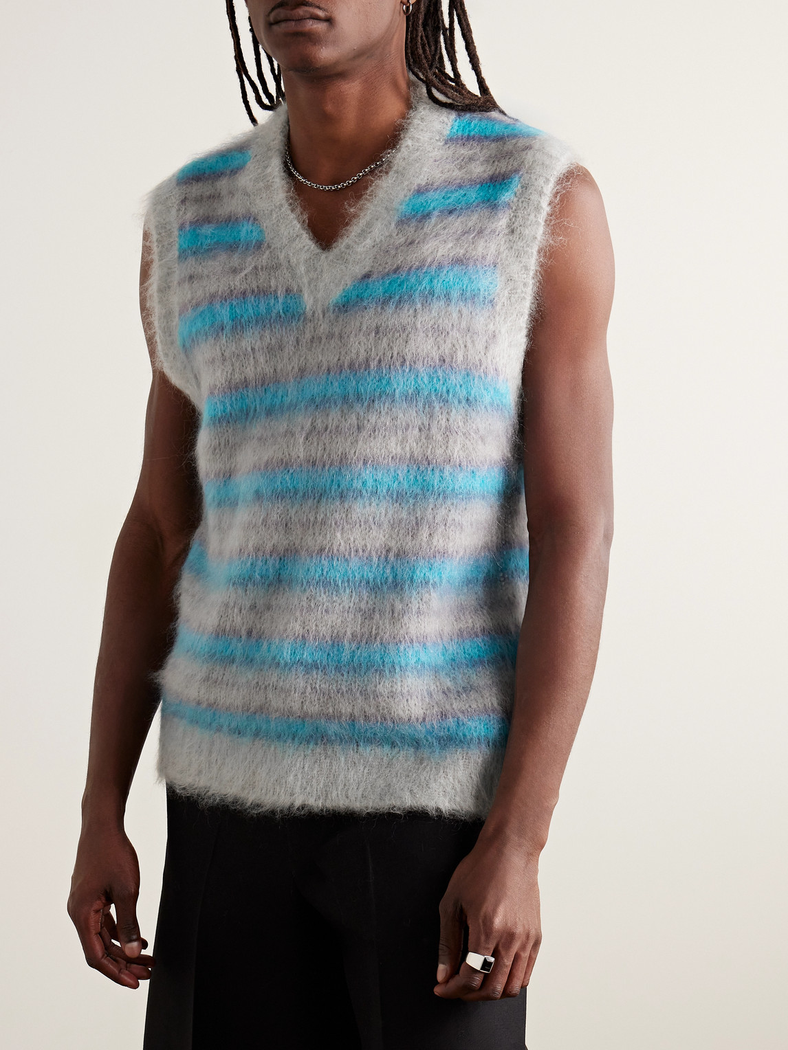 Shop Marni Brushed Striped Mohair-blend Sweater Vest In Blue