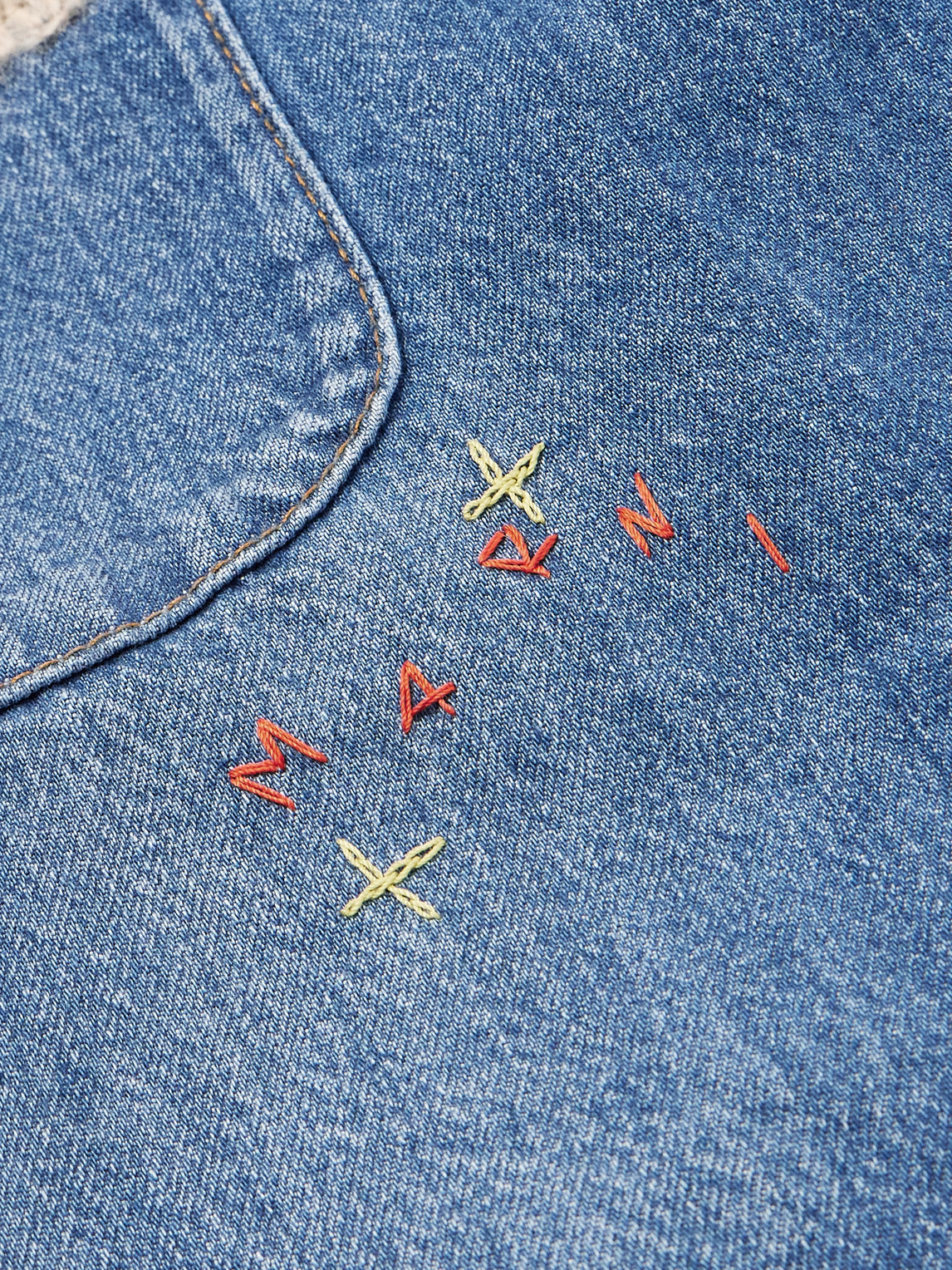 Shop Marni Embroidered Appliquéd Denim Shirt Jacket In Blue