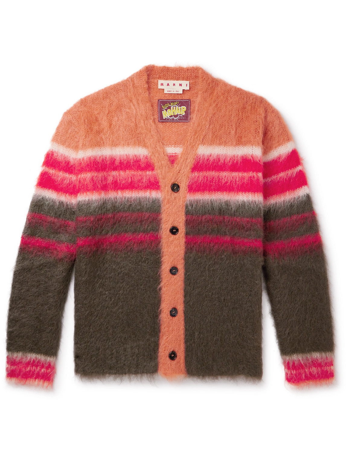 Marni Striped Mohair-blend Cardigan In Orange