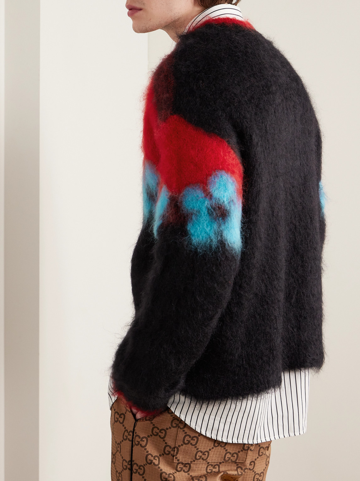 Shop Marni Intarsia Brushed Mohair-blend Sweater In Black