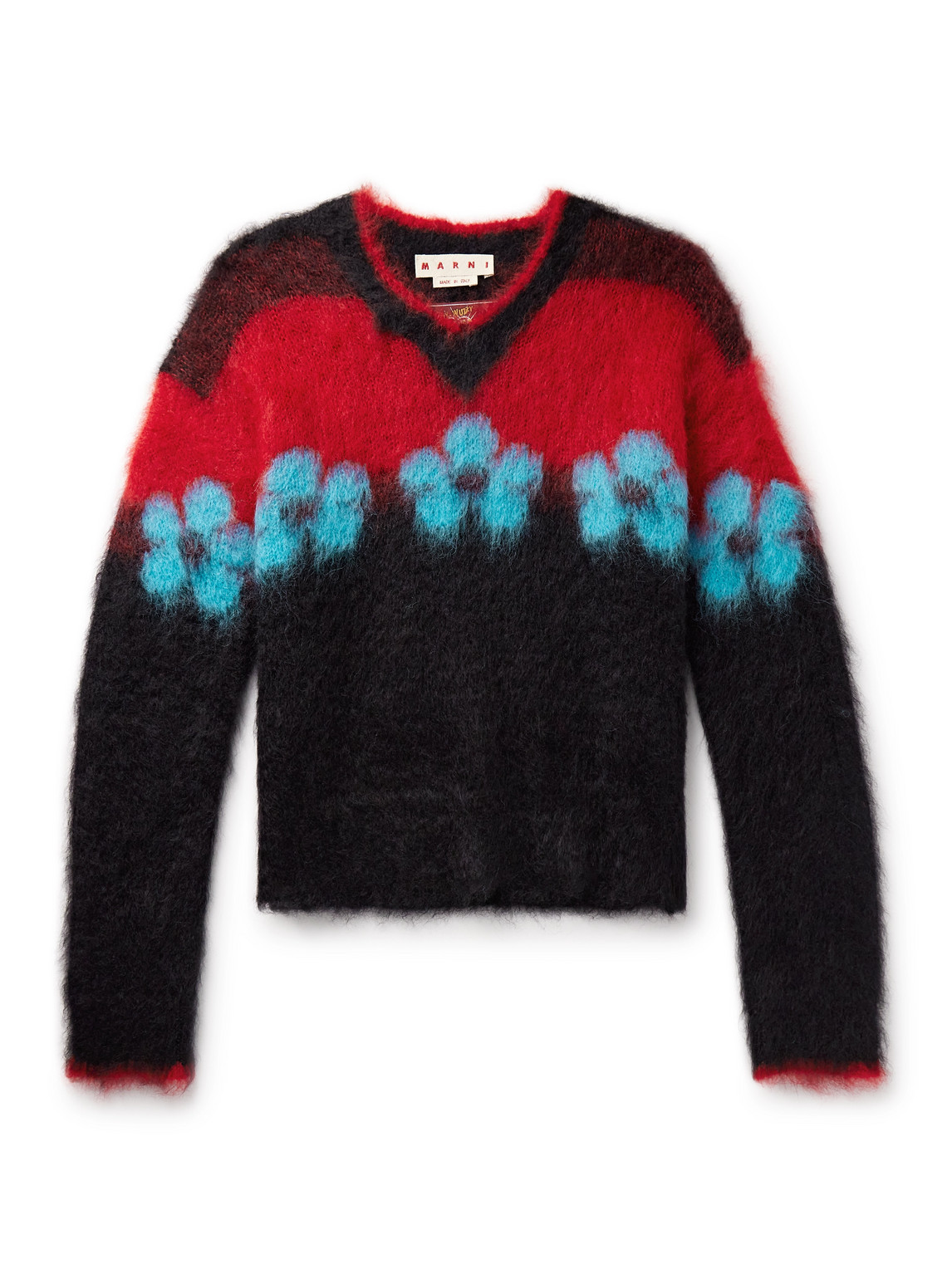 Shop Marni Intarsia Brushed Mohair-blend Sweater In Black