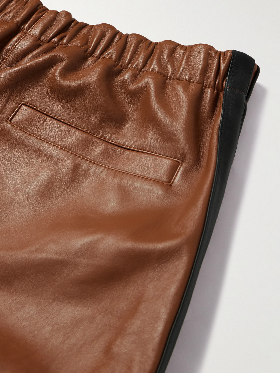 Shop Marni Straight-leg Striped Nappa Leather Trousers In Brown