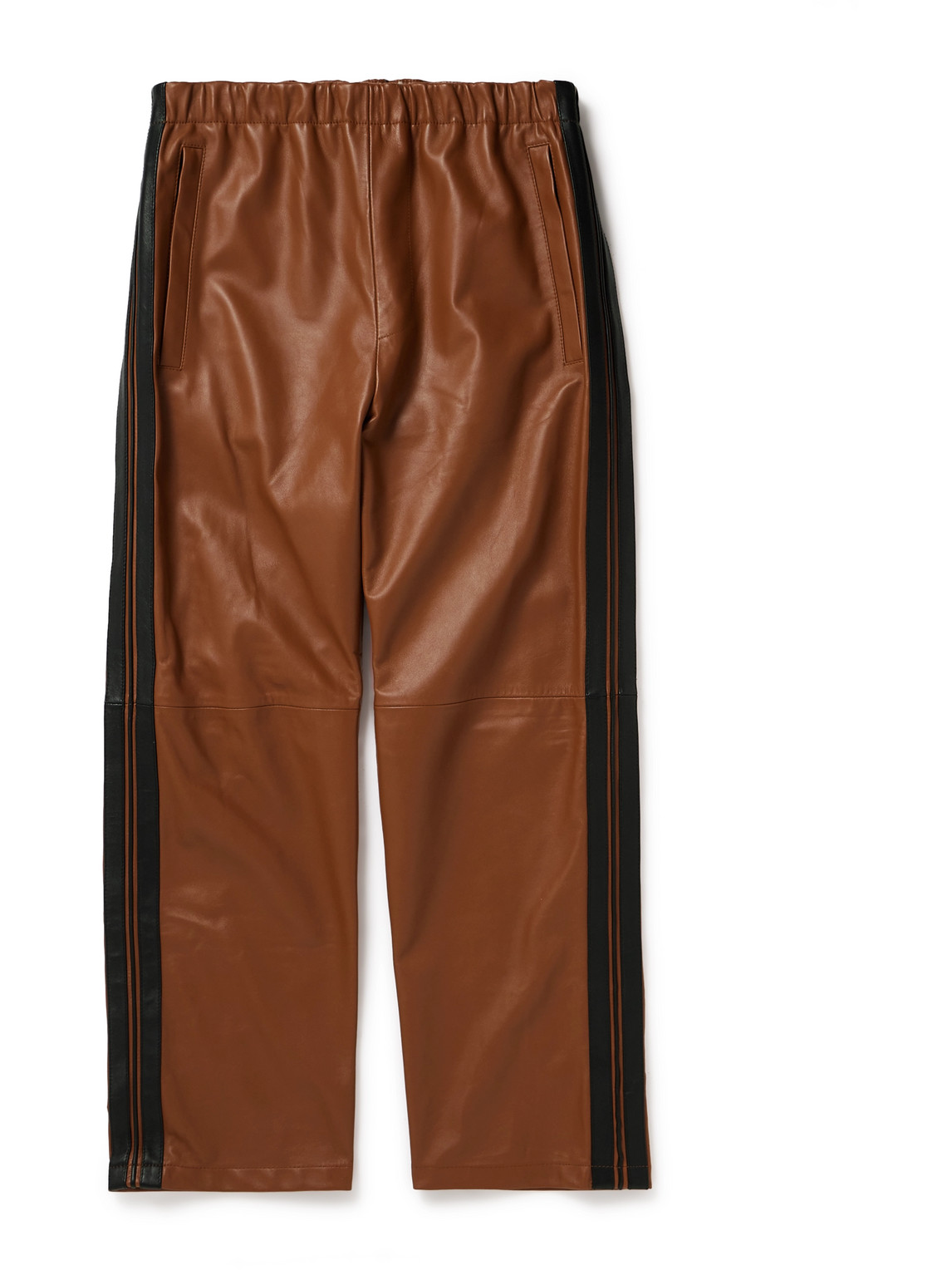 Marni Straight-leg Striped Nappa Leather Trousers In Brown