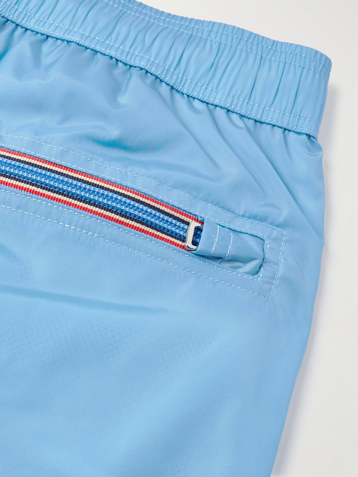Shop Moncler Straight-leg Mid-length Logo-appliquéd Swim Shorts In Blue