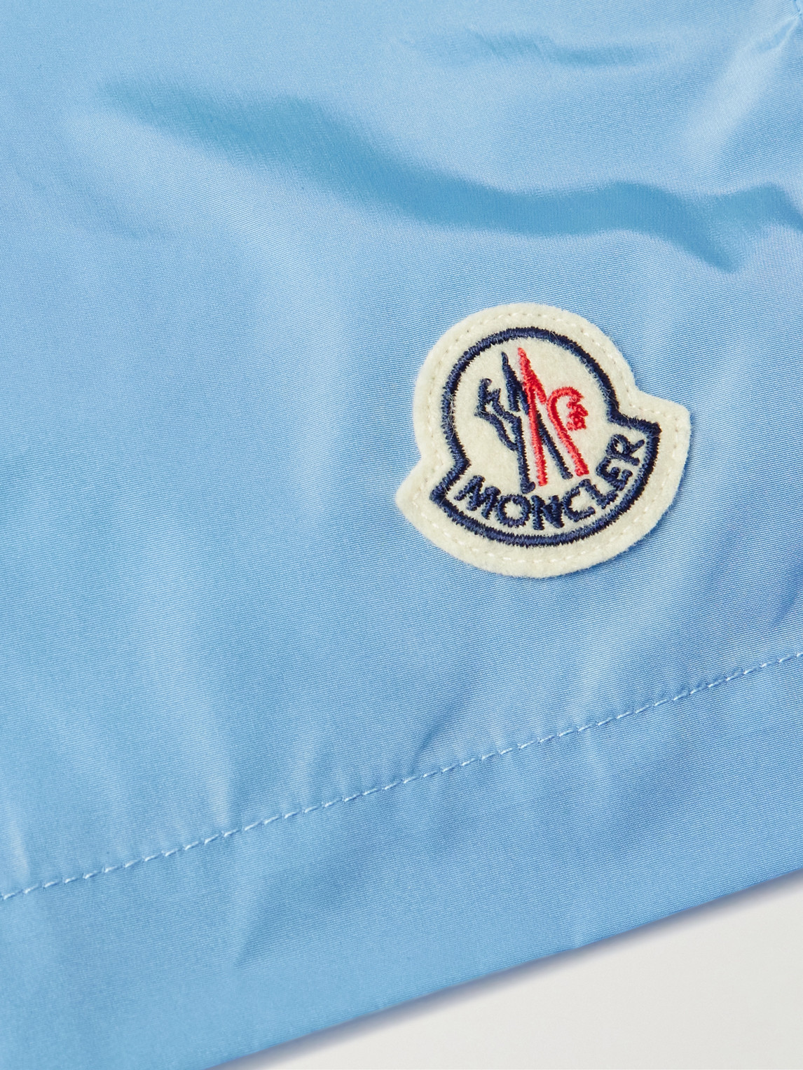 Shop Moncler Straight-leg Mid-length Logo-appliquéd Swim Shorts In Blue