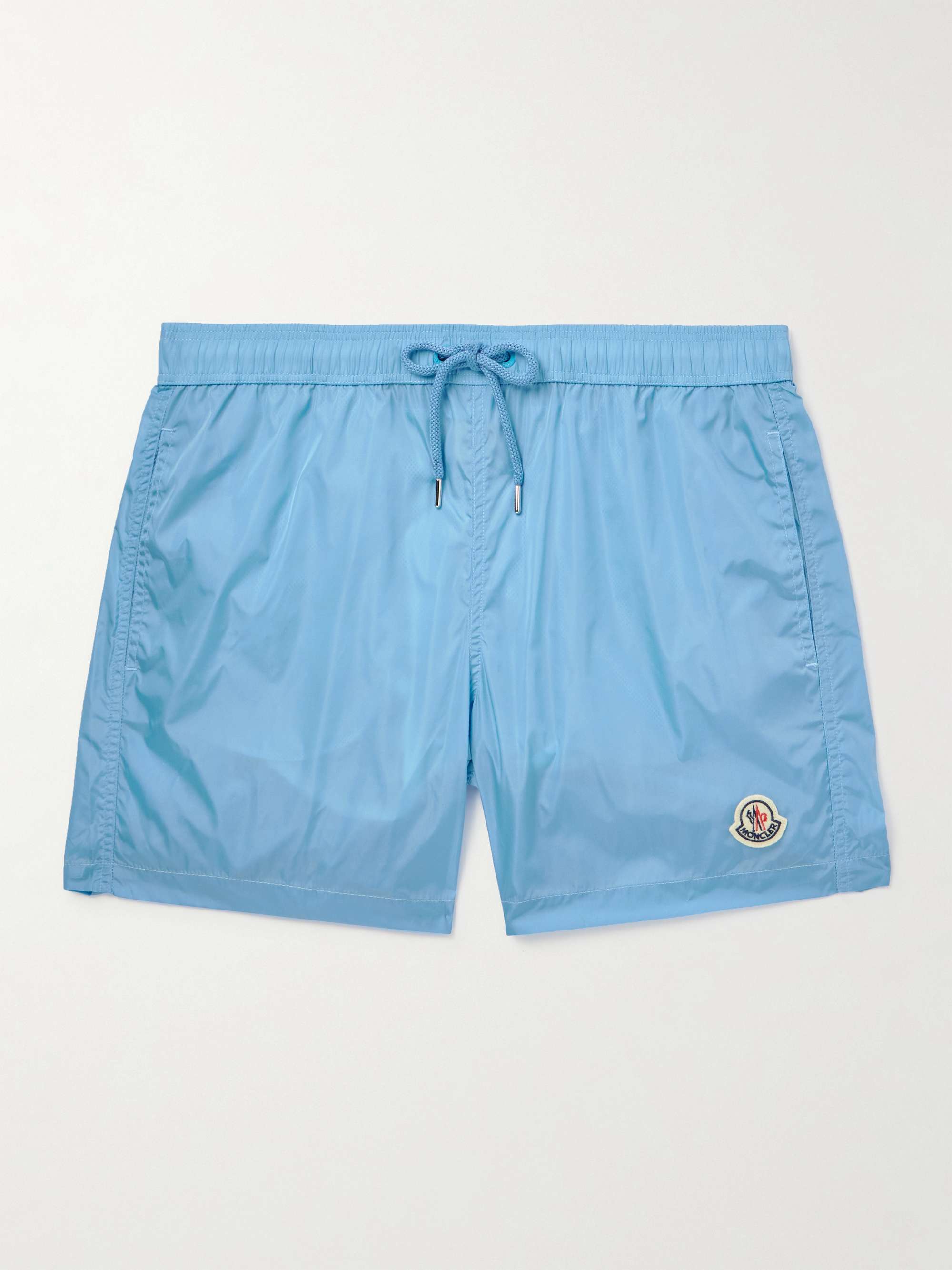 Straight Leg Mid Length Logo Appliqued Swim Shorts