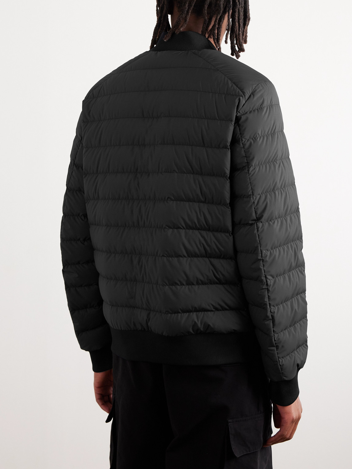 Shop Moncler Striped Quilted Shell Down Bomber Jacket In Black