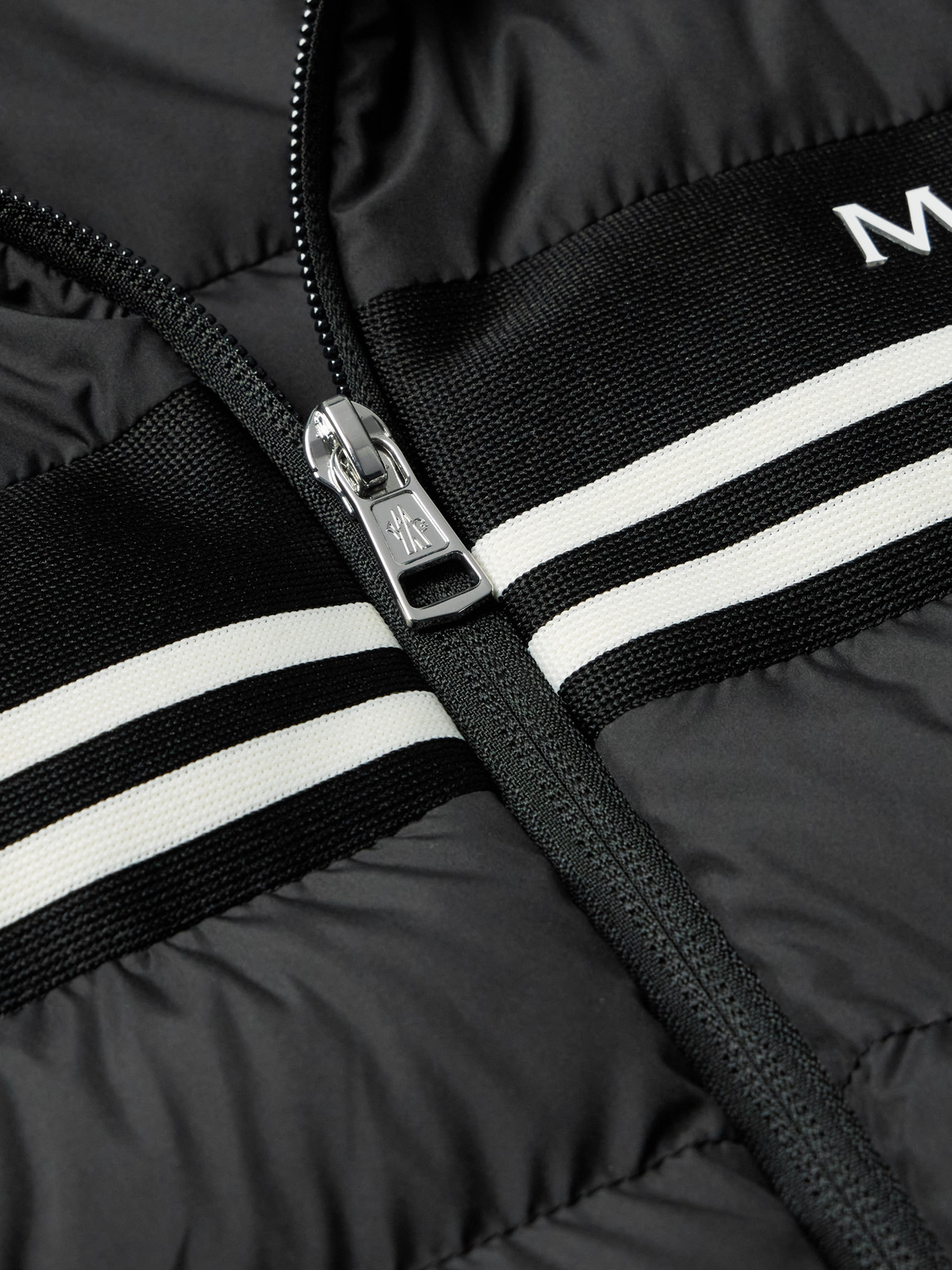 Shop Moncler Striped Quilted Shell Down Bomber Jacket In Black