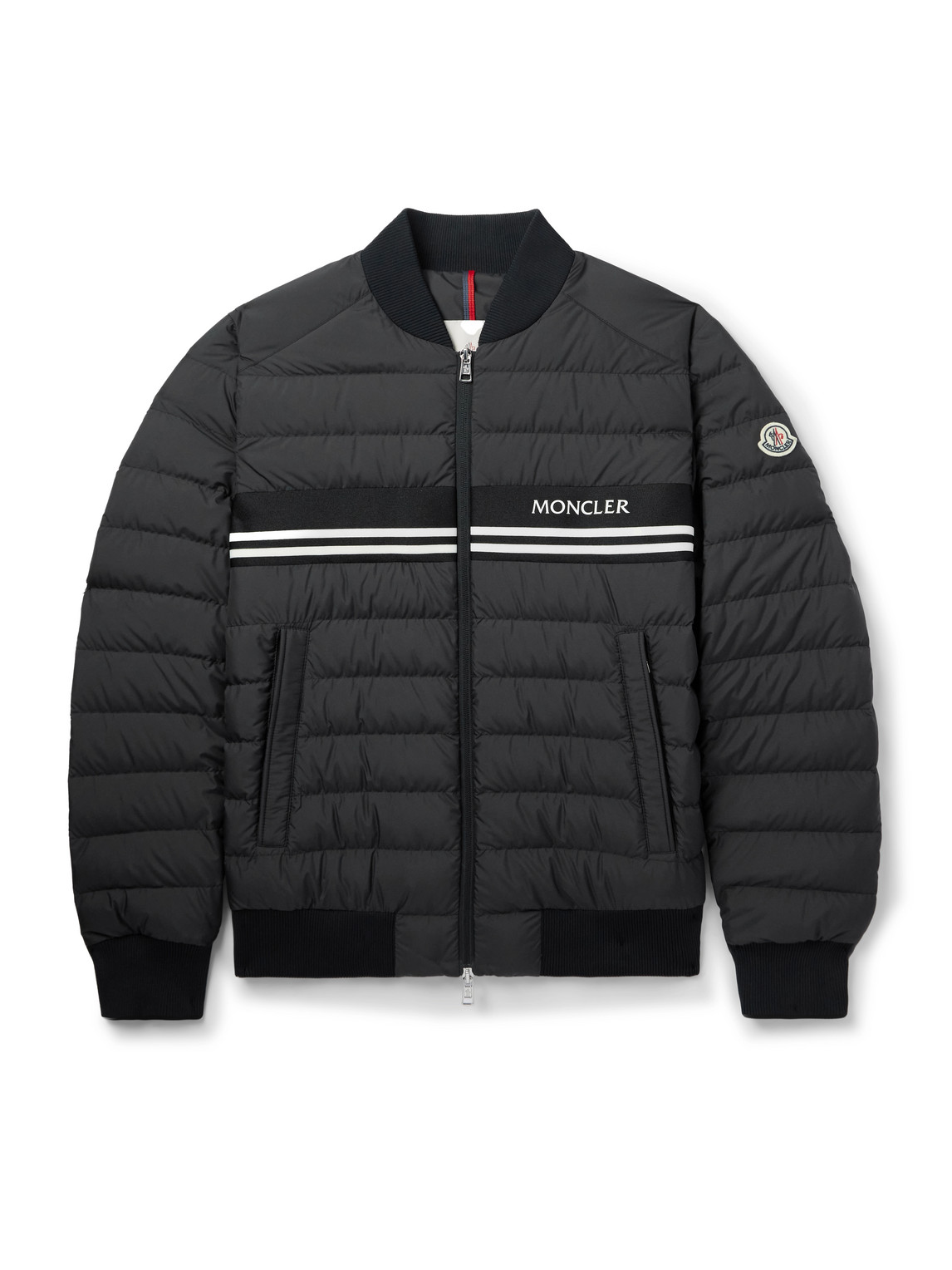 Moncler Striped Quilted Shell Down Bomber Jacket In Black