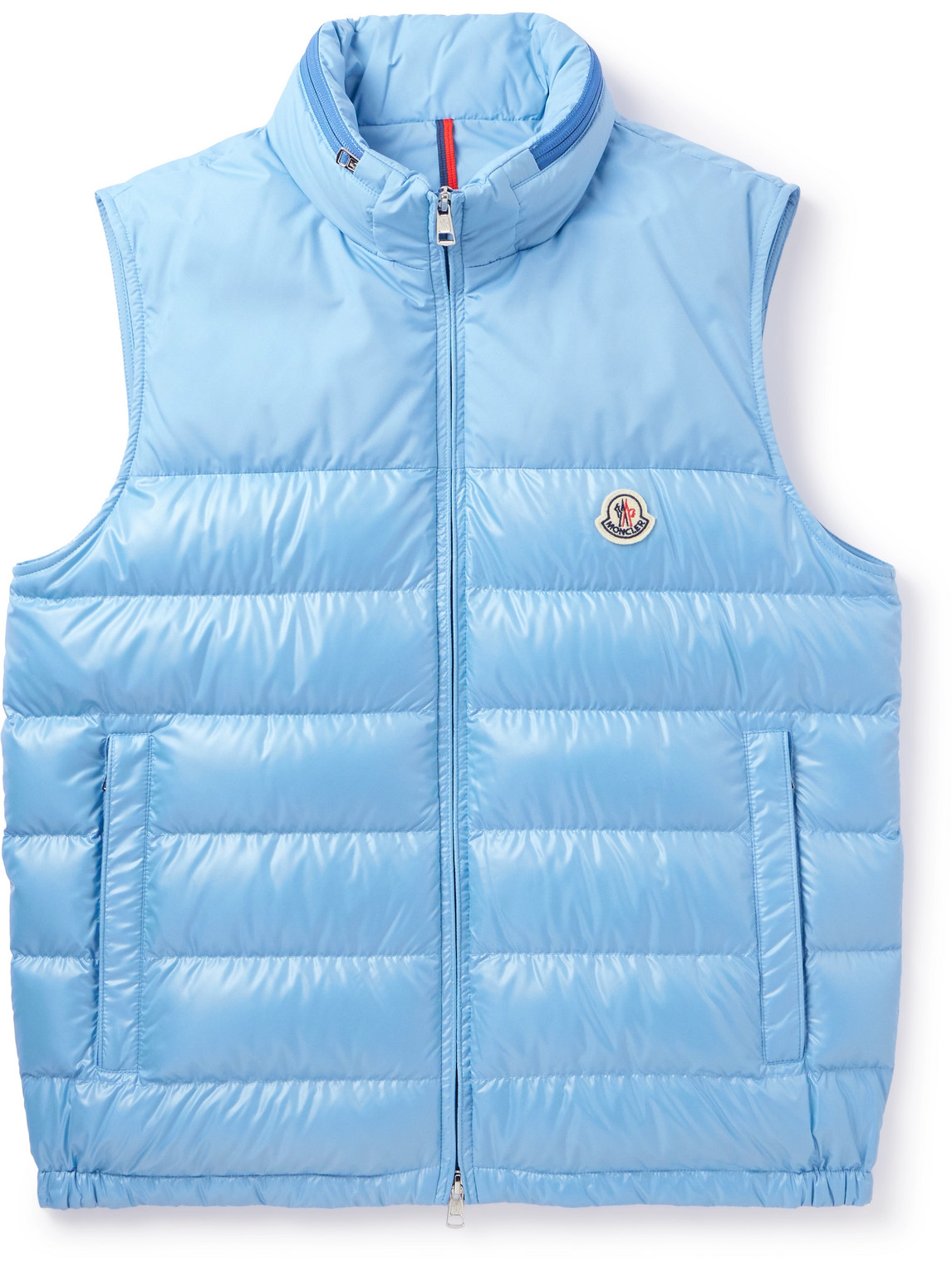 Moncler Logo-appliquéd Quilted Shell Hooded Down Gilet In Blue