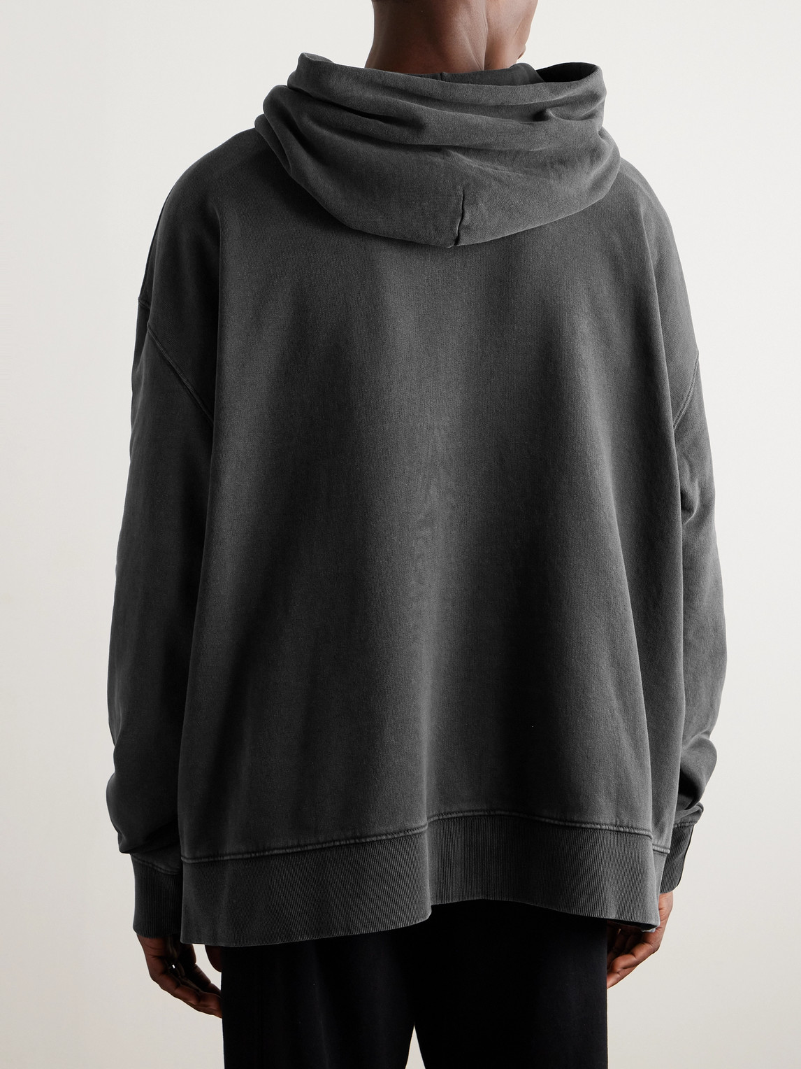 Shop Maison Margiela Oversized Logo-embroidered Garment-dyed Cotton-jersey Hoodie In Black