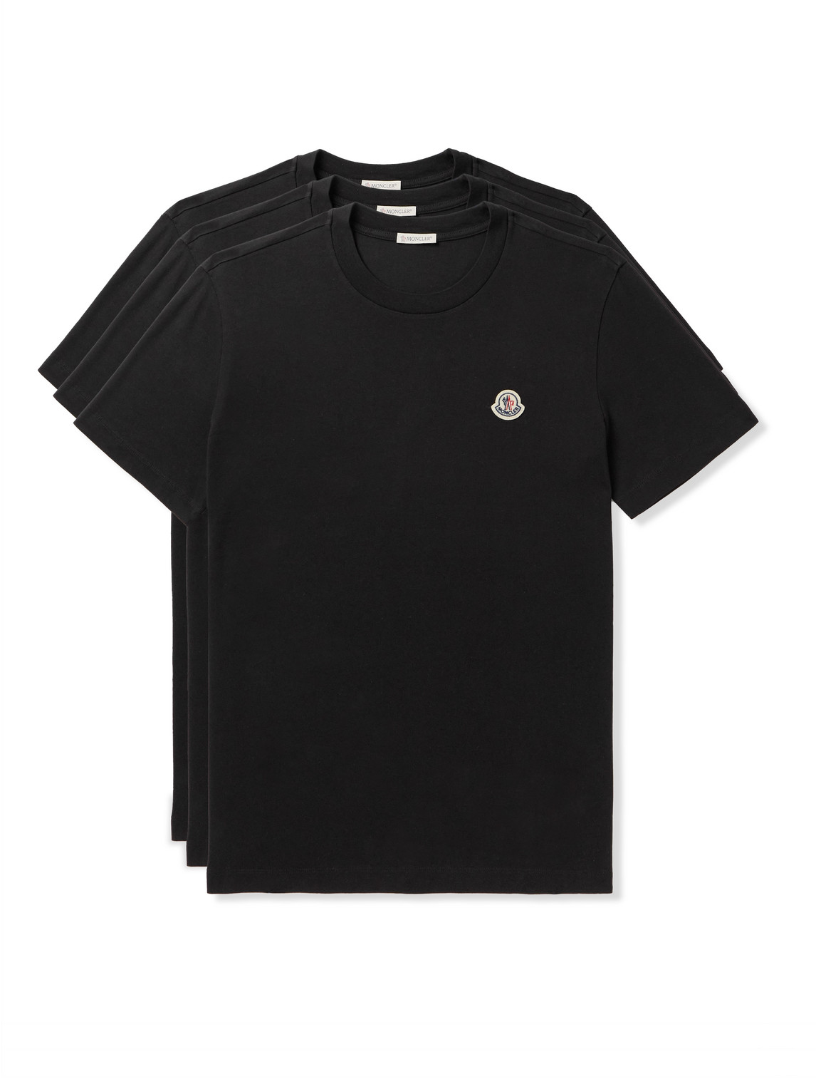 Moncler Three-pack Logo-appliquéd Cotton-jersey T-shirts In Black