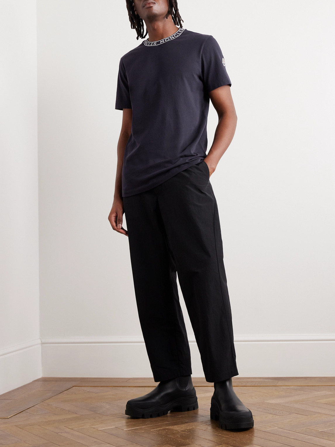 Moncler Short-sleeved Cotton T-shirt In Black