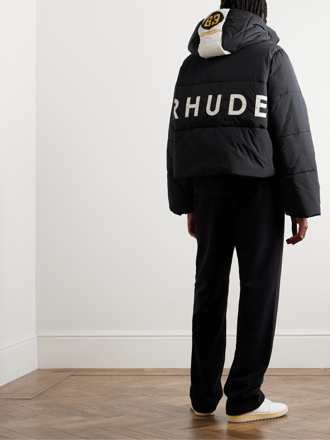 Shop Rhude Lamborghini Logo-embroidered Nylon Hooded Padded Jacket In Black