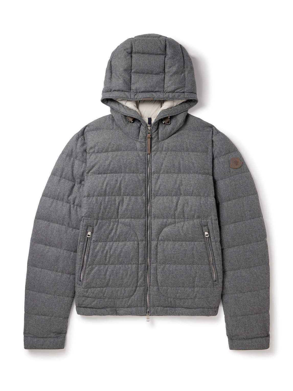 Moncler Redessau Logo-appliquéd Quilted Flannel Hooded Down Jacket In Gray