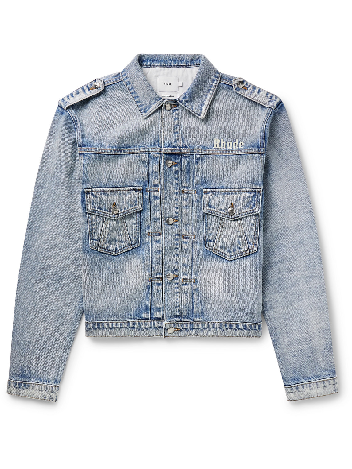 Rhude - Dropneck Cropped Distressed Denim Trucker Jacket