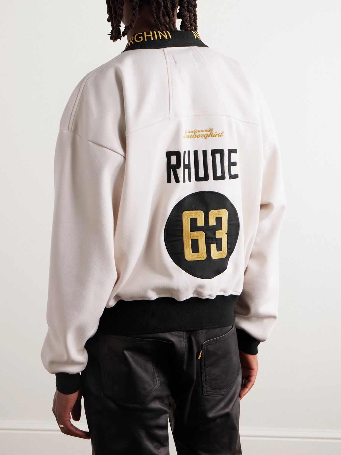 Shop Rhude Lamborghini Embroidered Two-tone Cotton-piqué Polo Shirt In Neutrals