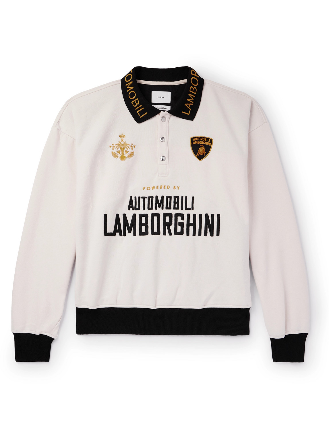 Rhude Lamborghini Embroidered Two-tone Cotton-piqué Polo Shirt In Neutrals
