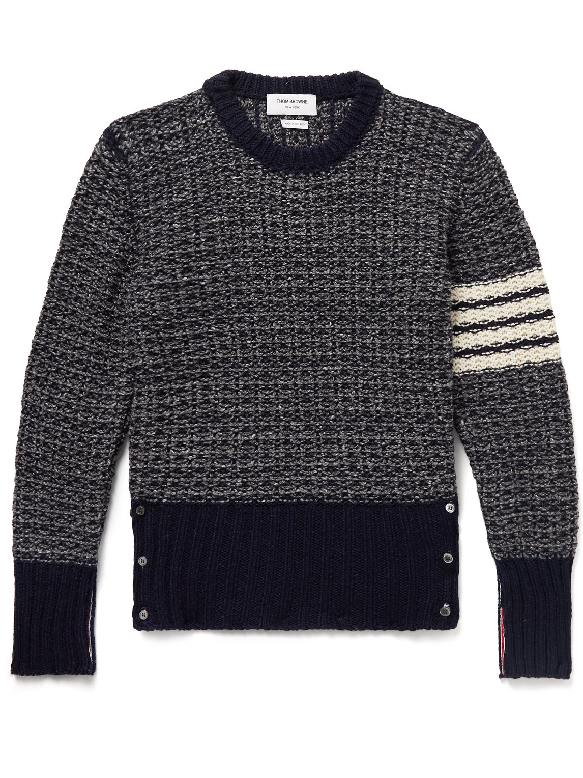Thom Browne Striped Donegal Wool And Mohair-blend Tweed Sweater In Black