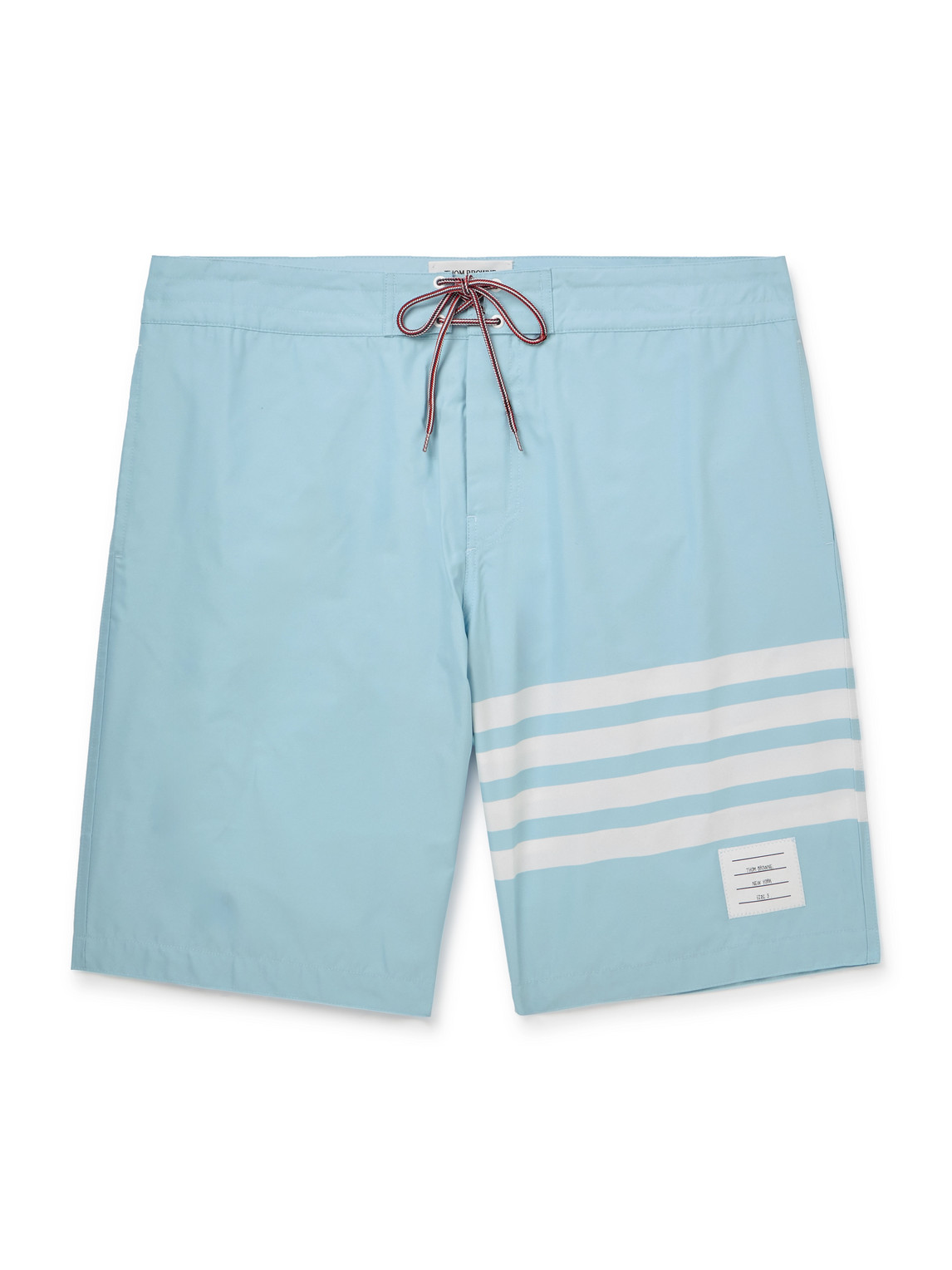 Thom Browne Straight-leg Long-length Logo-appliquéd Striped Swim Shorts In Blue