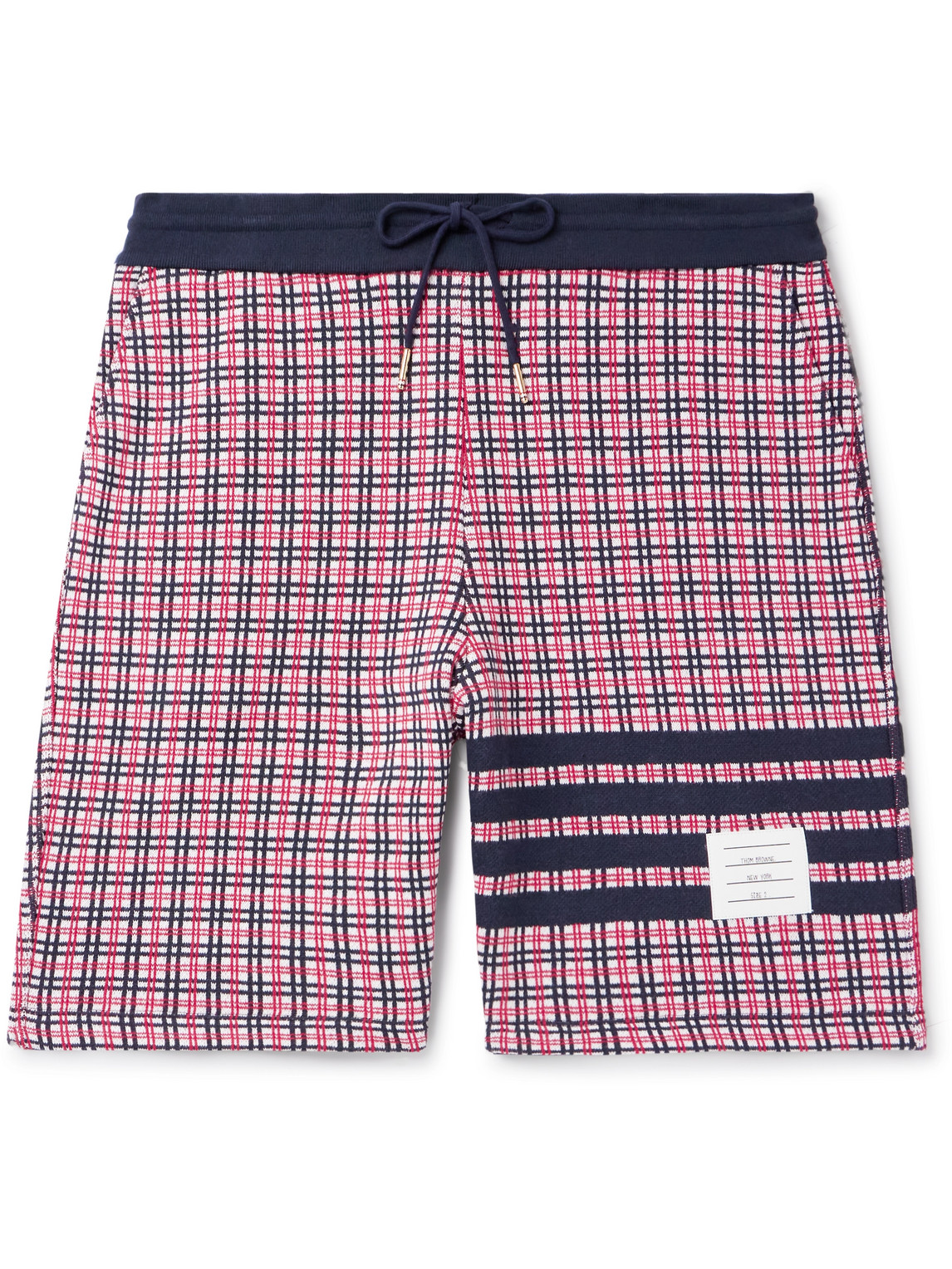 Thom Browne Straight-leg Logo-appliquéd Striped Checked Cotton Shorts In Red