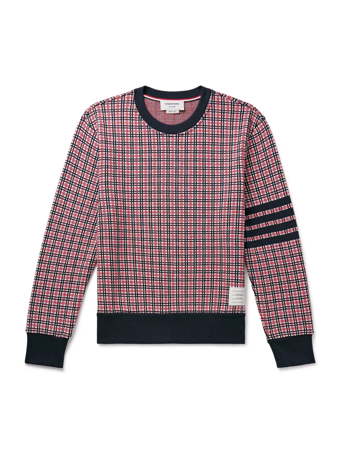 Thom Browne Logo-appliquéd Checked Striped Jacquard-knit Cotton Sweatshirt In Red