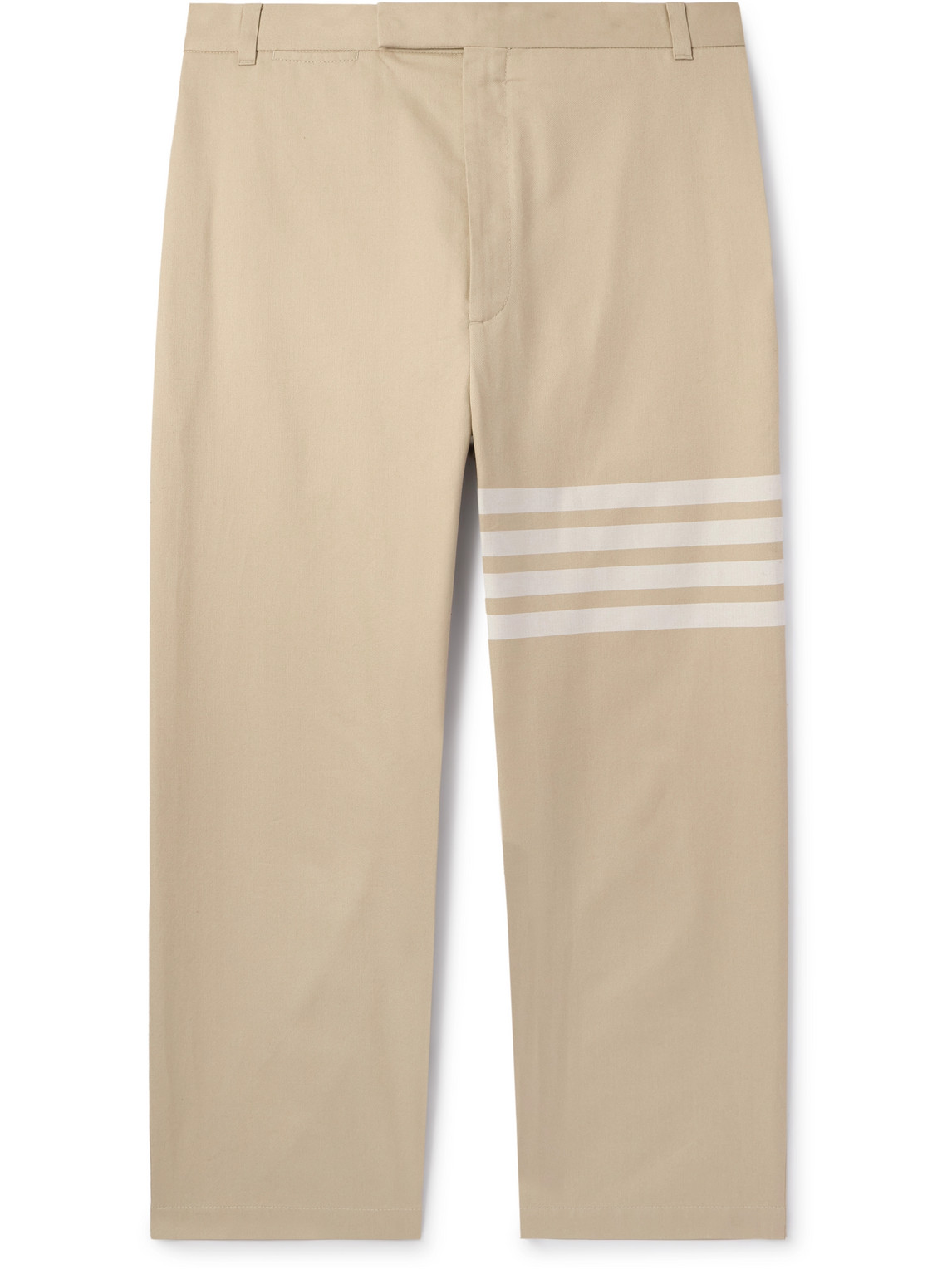 Thom Browne Straight-leg Cropped Striped Cotton-twill Trousers In Neutrals