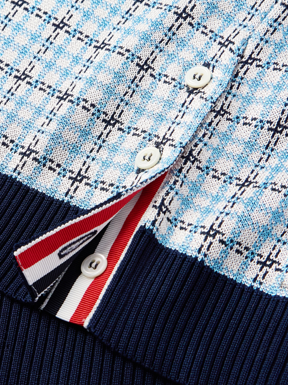 Shop Thom Browne Jacquard-knit Silk And Cotton-blend Polo Shirt In Blue