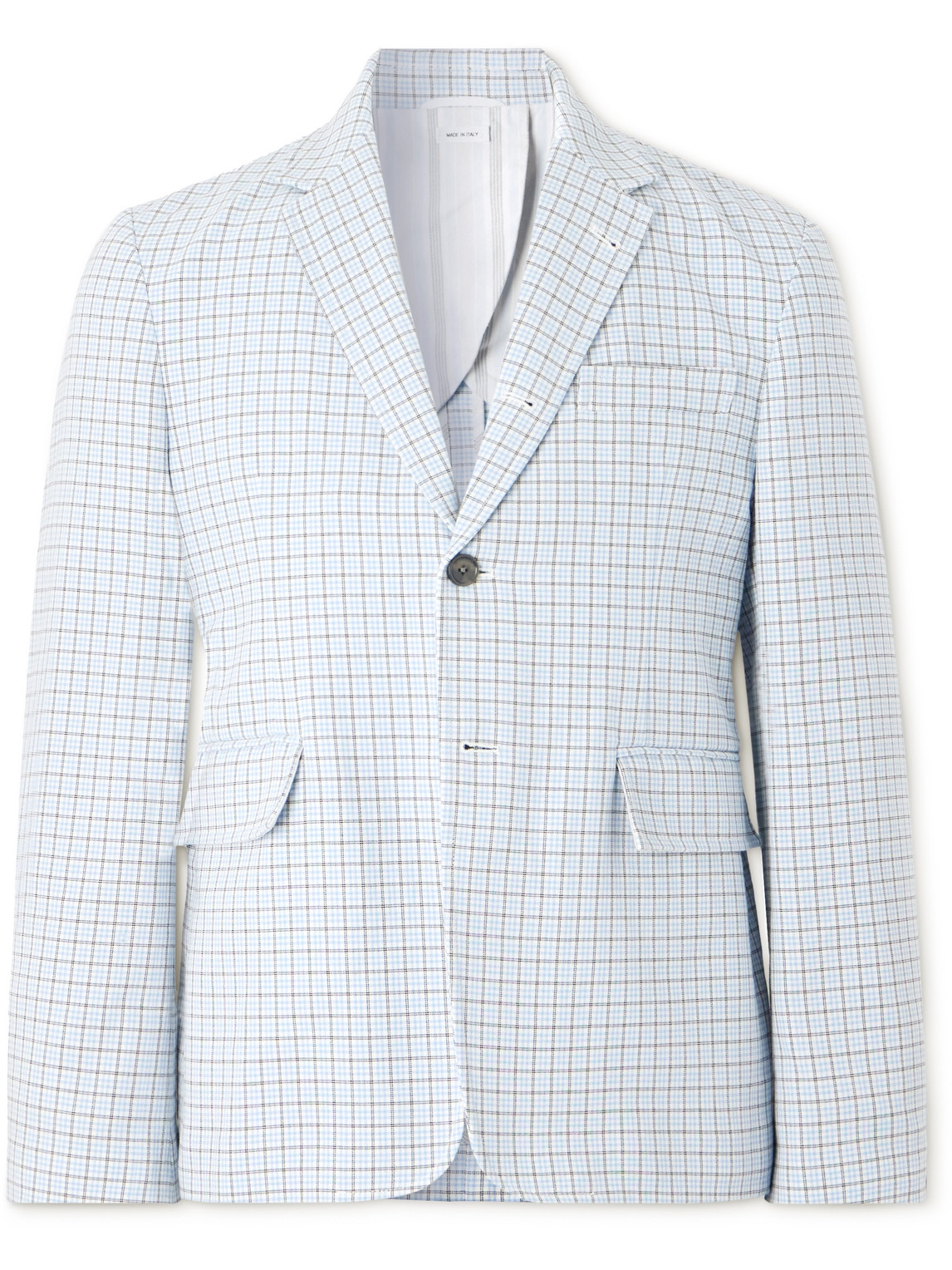 Thom Browne Unconstructed Classic Checked Cotton-blend Suit Jacket In Blue